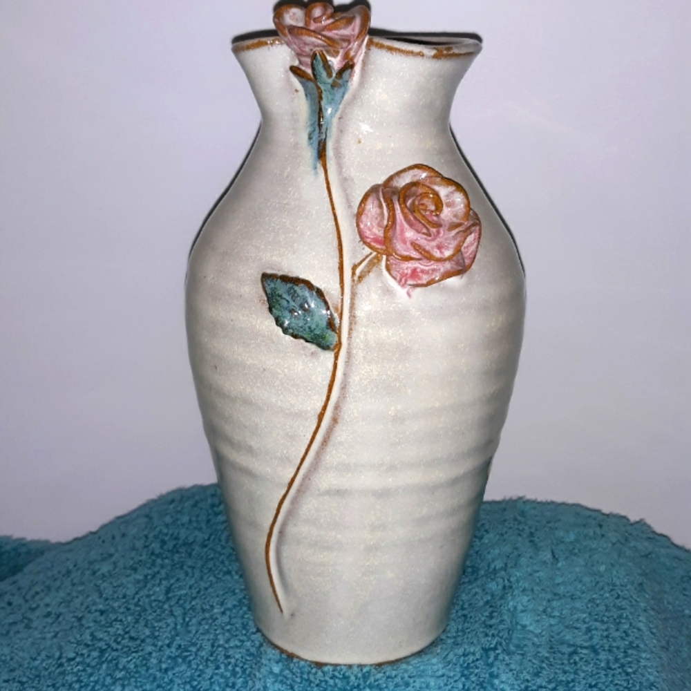 Handmade Pottery Vase with Roses